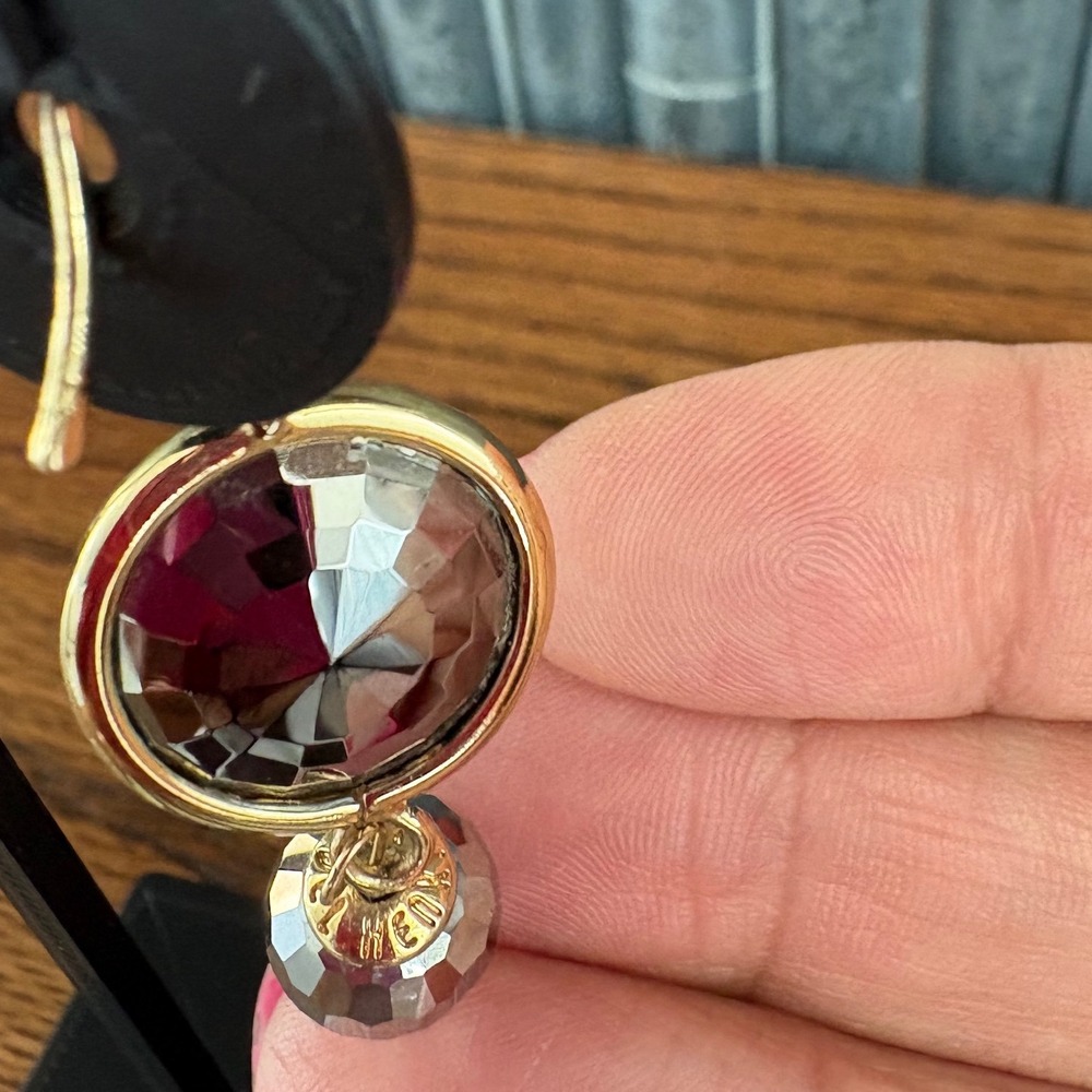Henri Bendel Gold Tone Faceted Crystal Drop Dangle Earrings with Dust Bag - Picture 5 of 5
